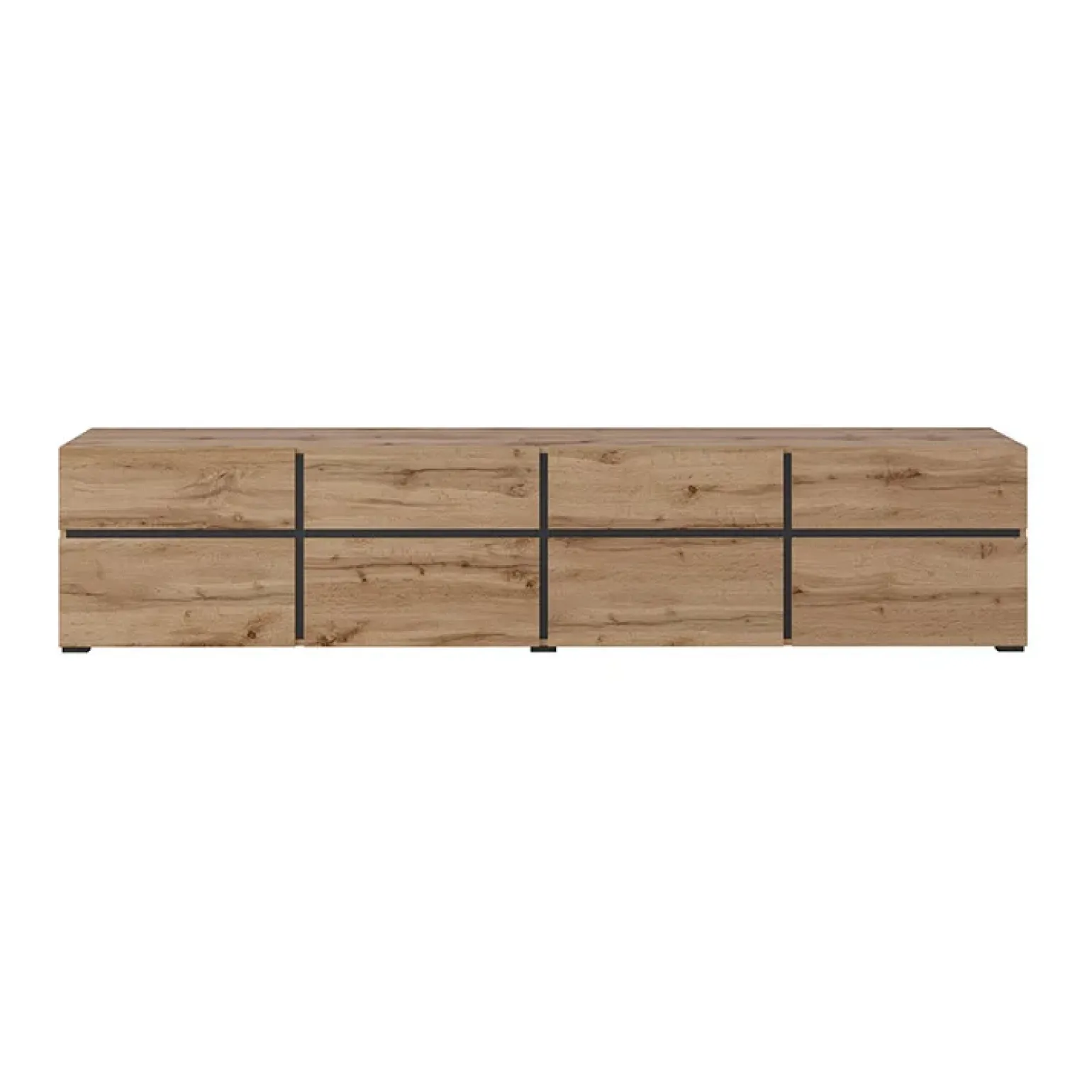 Mobile porta TV 225x48h cm 4 ante a ribalta 4 cassetti moderno rovere nero Lolla