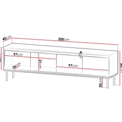 Mobile porta TV 200x60h cm 4 ante bianco oro Praga