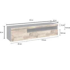 Mobile porta TV 155x37h cm 1 anta ardesia acero Light Small Gihome®