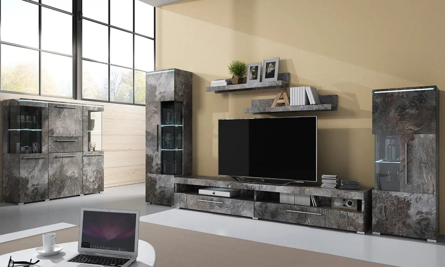 Mobile porta TV 200x35h cm 2 cassetti ossido Frisk