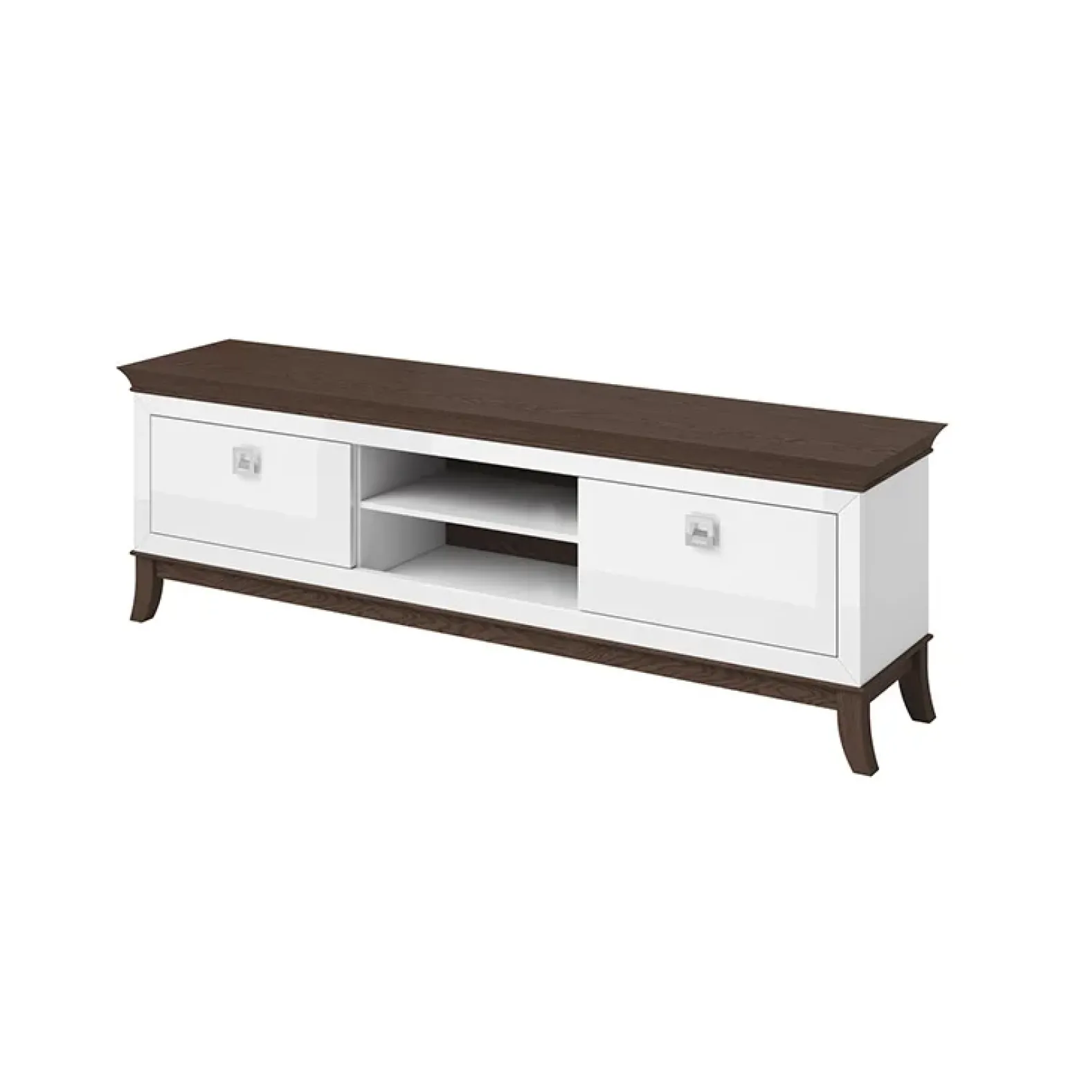 Mobile porta TV 196x63h cm 2 cassetti moderno bianco lucido rovere scuro Umag