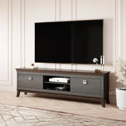 Mobile porta TV 196x63h cm 2 cassetti antracite lucido rovere scuro Umag