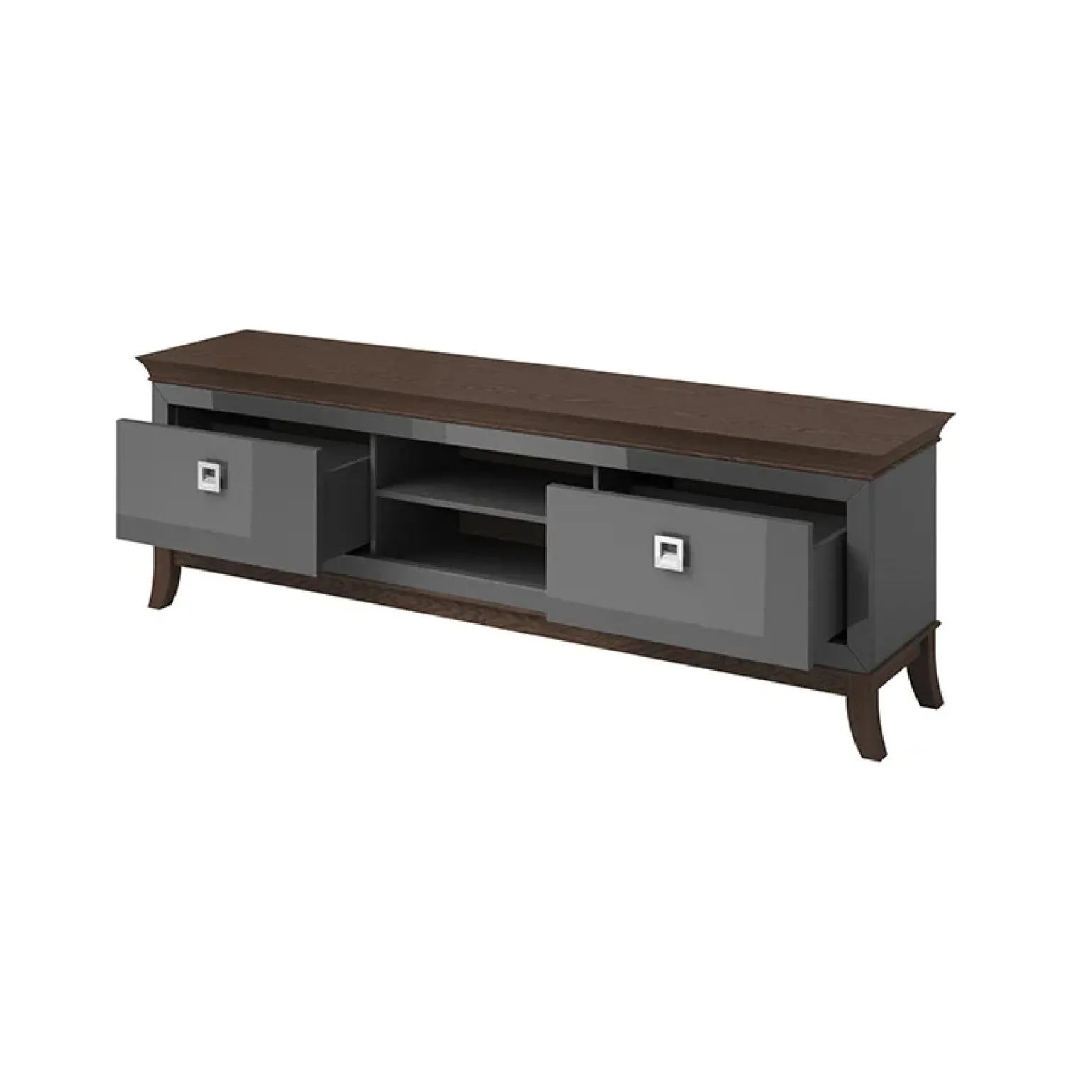 Mobile porta TV 196x63h cm 2 cassetti antracite lucido rovere scuro Umag