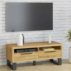 Mobile porta TV 124x50h cm 2 cassetti quercia metallo nero Petra