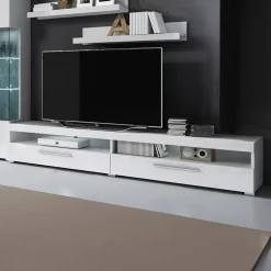 Mobile porta TV 200x35h cm 2 cassetti bianco lucido Frisk