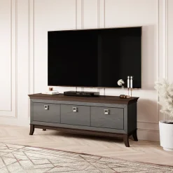Mobile porta TV 160x63h cm 3 cassetti moderno antracite lucido rovere scuro Umag