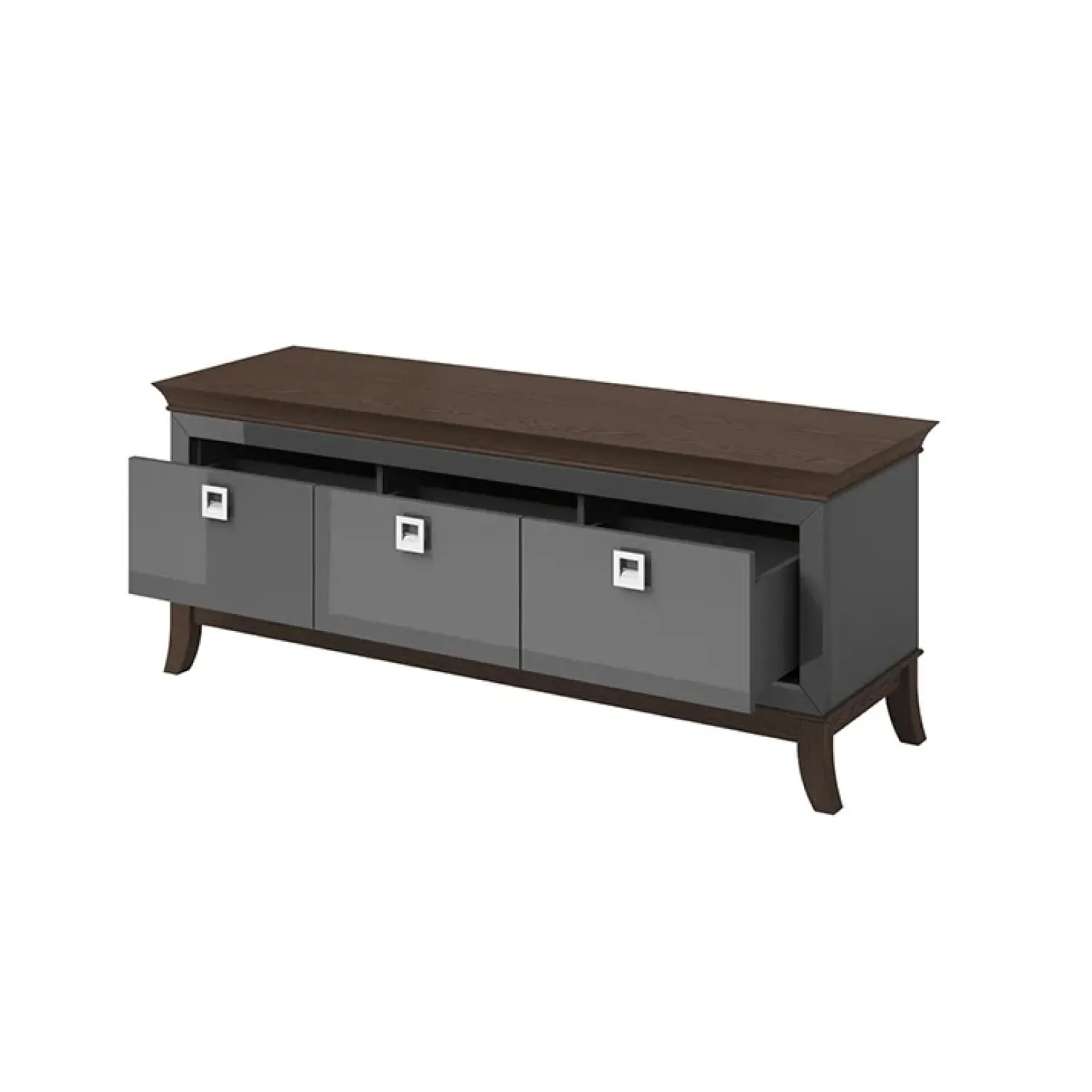 Mobile porta TV 160x63h cm 3 cassetti moderno antracite lucido rovere scuro Umag