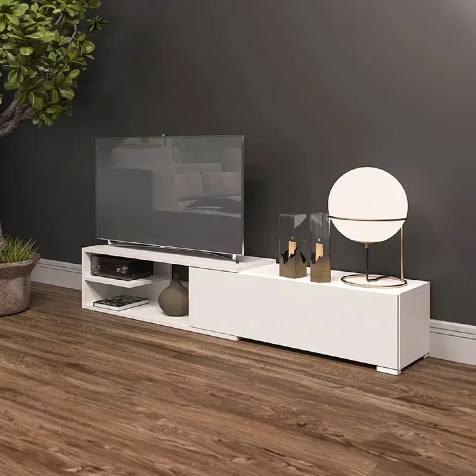 Mobile porta TV 137/180x40h cm allungabile moderno bianco Pepita