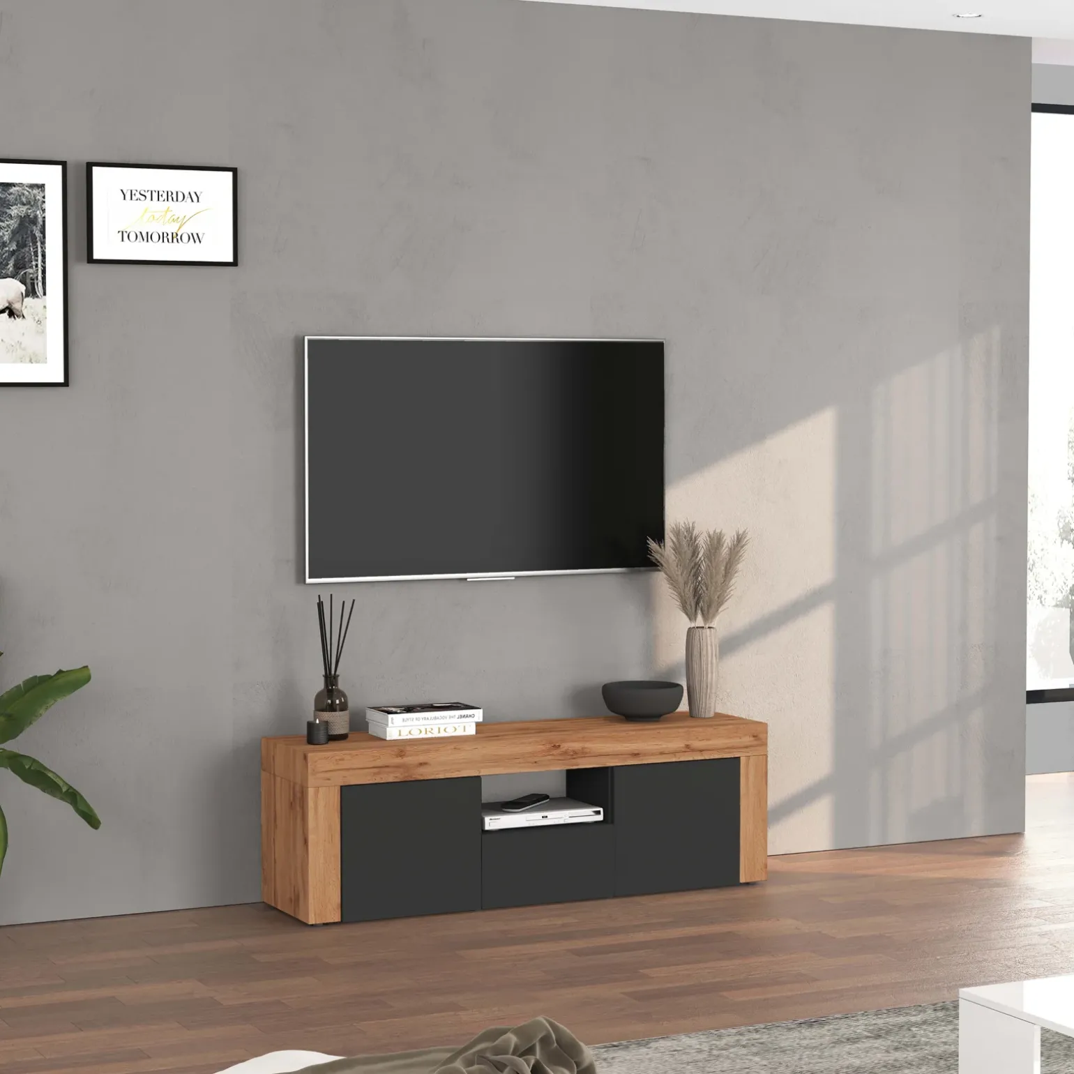 Mobile porta tv 155x51h cm antracite rovere Block
