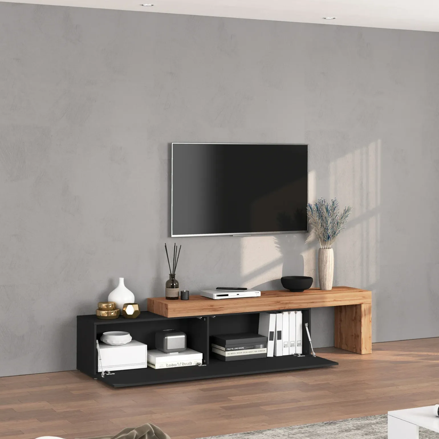 Mobile porta tv 230x51h cm antracite rovere Block