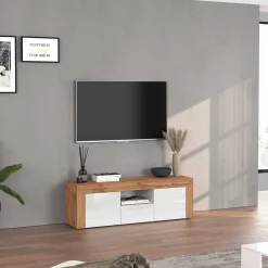 Mobile porta tv 155x51h cm bianco lucido rovere Block