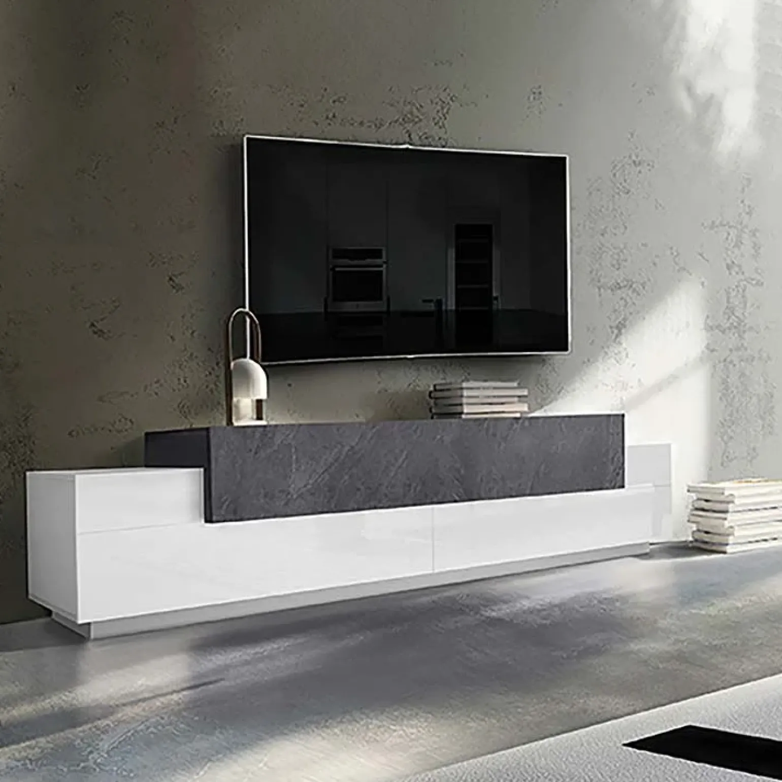 Mobile porta TV 240x52h cm bianco ossido Milos Gihome®