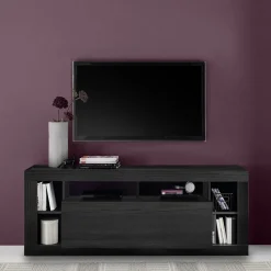 Mobile porta TV 172x66h cm con ribalta nero frassinato Trilogy