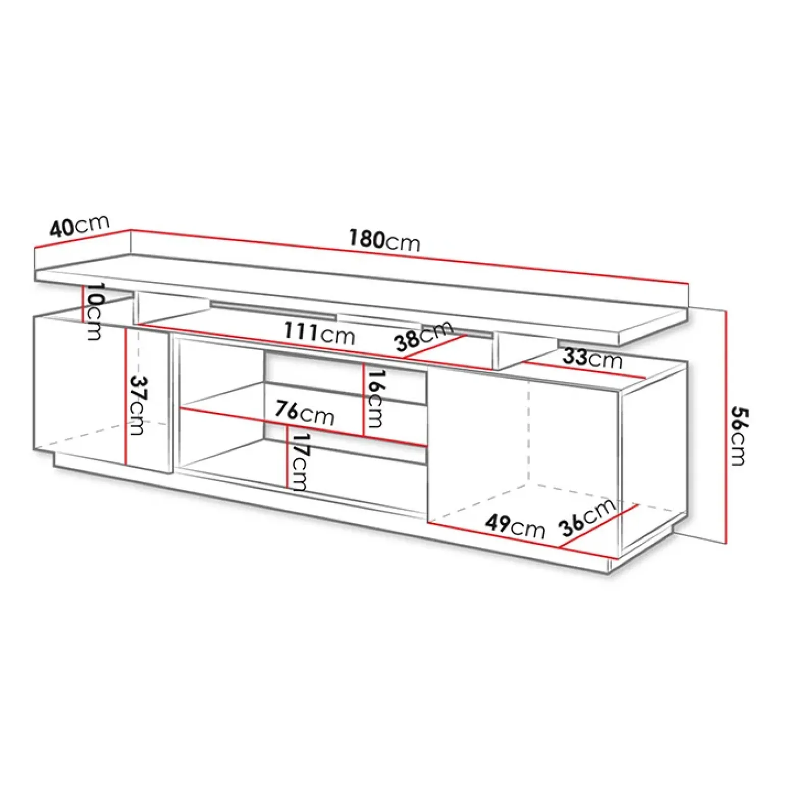 Mobile porta TV 180x56h cm con led bianco lucido Blackburn