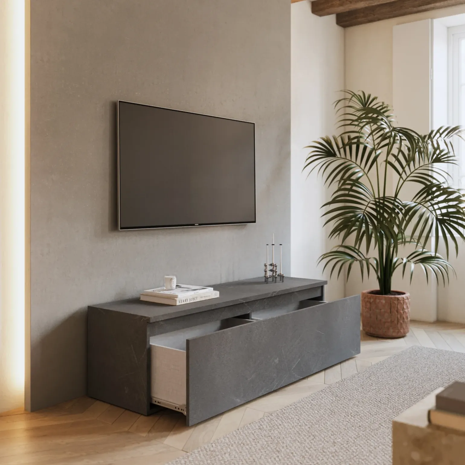 Mobile porta TV 138x40h cm con cassettone antracite Sunset