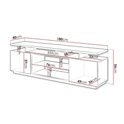 Mobile porta TV 180x56h cm con led grafite lucido Blackburn