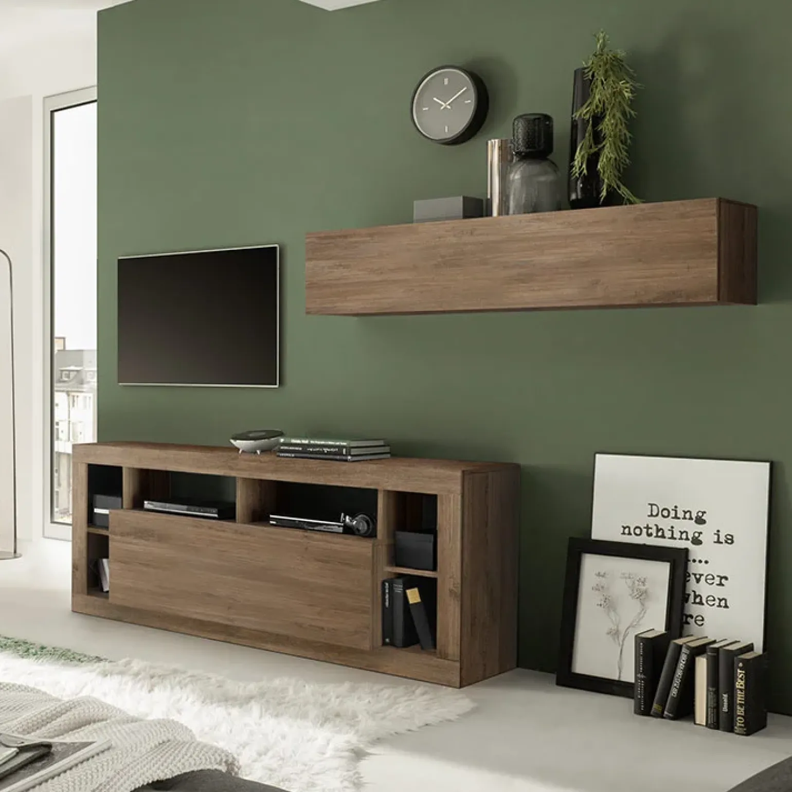 Mobile porta TV 172x66h cm con ribalta rovere scuro Trilogy