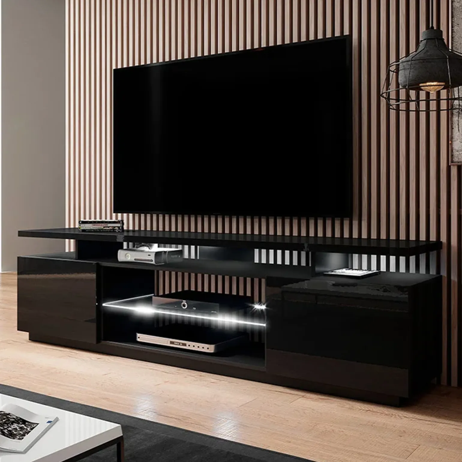 Mobile porta TV 180x56h cm con led nero lucido Blackburn