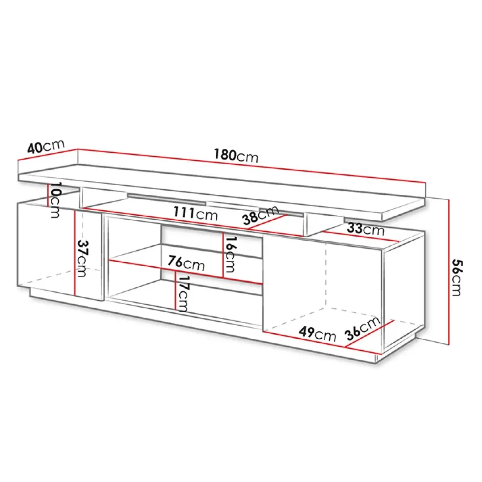 Mobile porta TV 180x56h cm con led nero lucido Blackburn