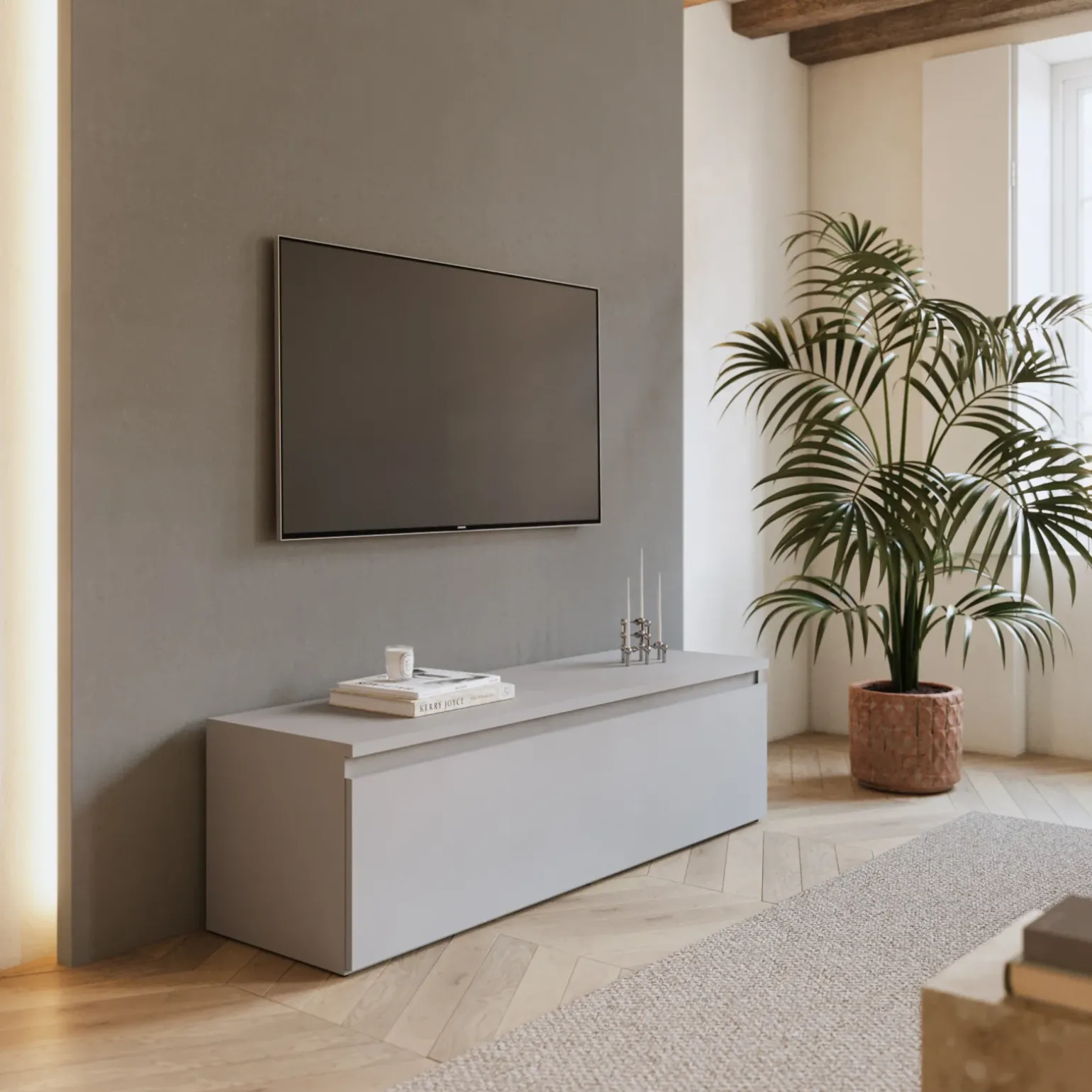 Mobile porta TV 138x40h cm con cassettone grigio chiaro Sunset