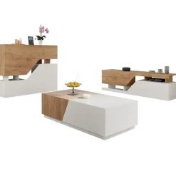 Mobile porta TV 160x46h cm design moderno rovere bianco Modesta