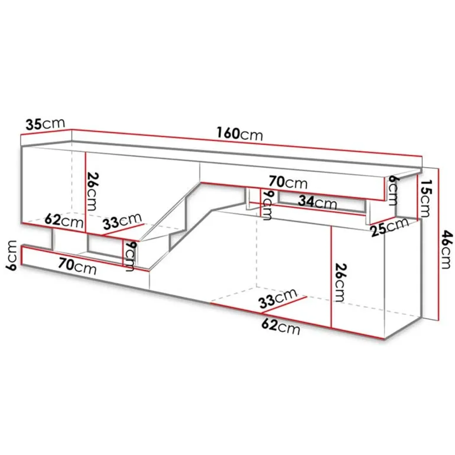 Mobile porta TV 160x46h cm design moderno rovere bianco Modesta