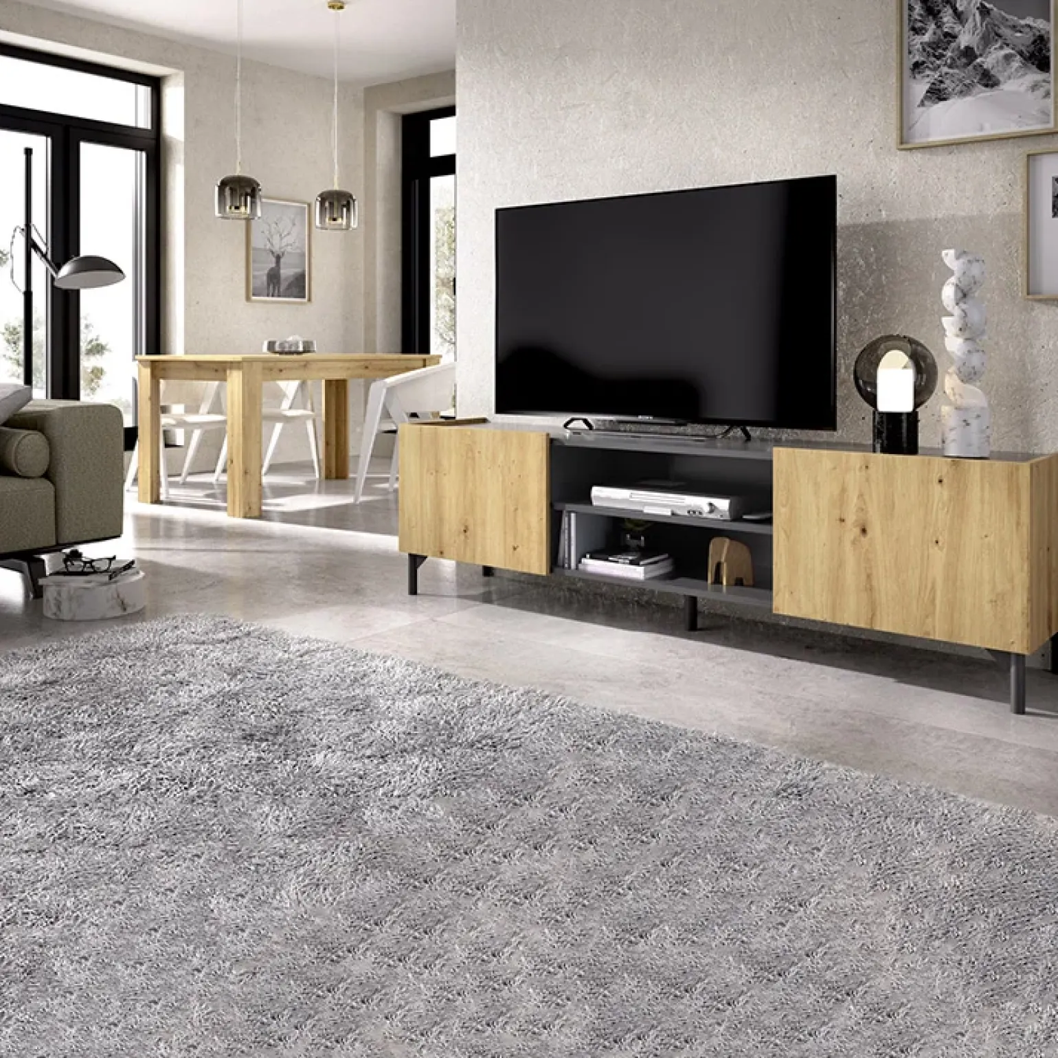 Mobile porta TV 161x45h cm legno rovere grafite Mino