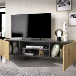 Mobile porta TV 161x45h cm legno rovere grafite Mino