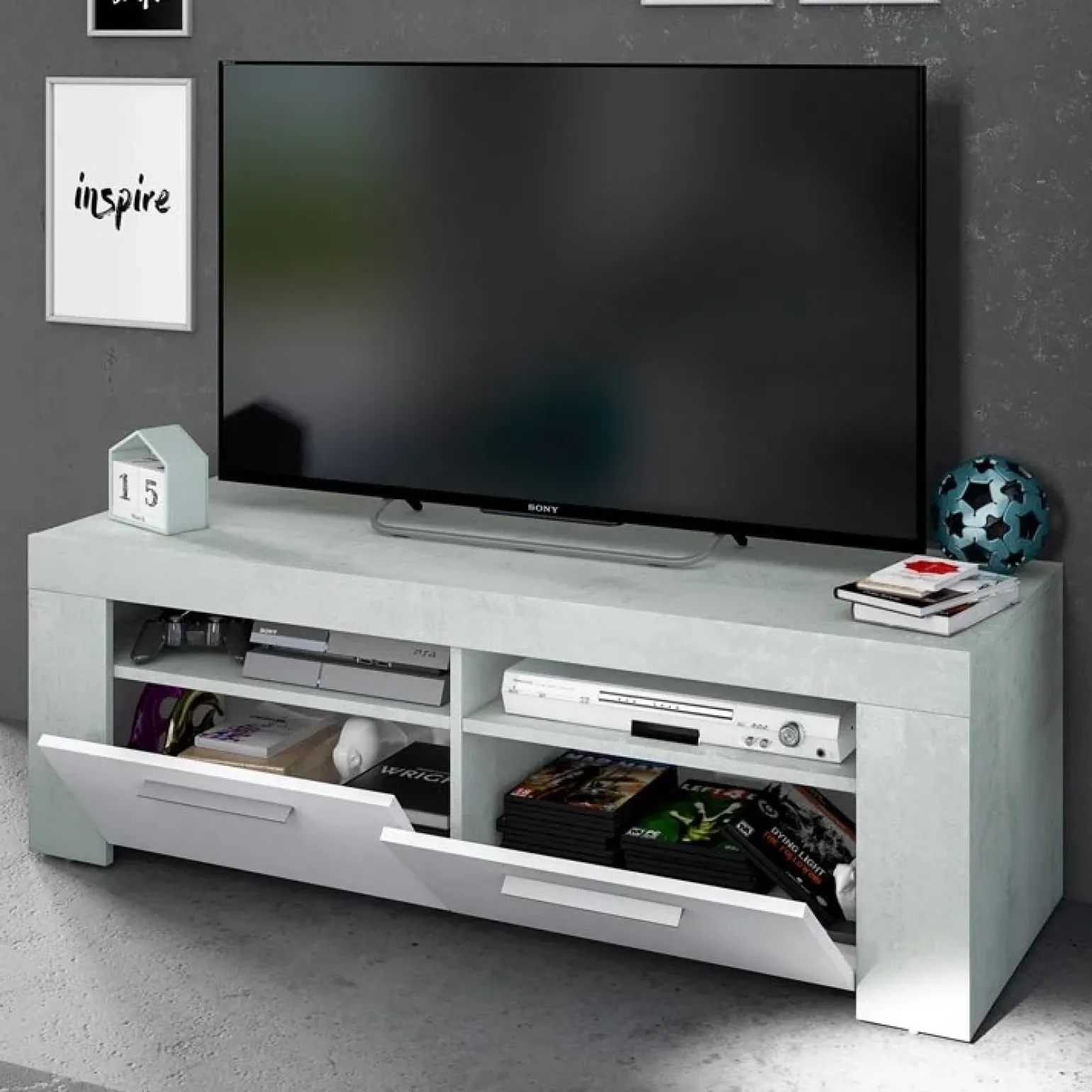 Mobile porta TV 120x40h cm moderno bianco cemento Zante