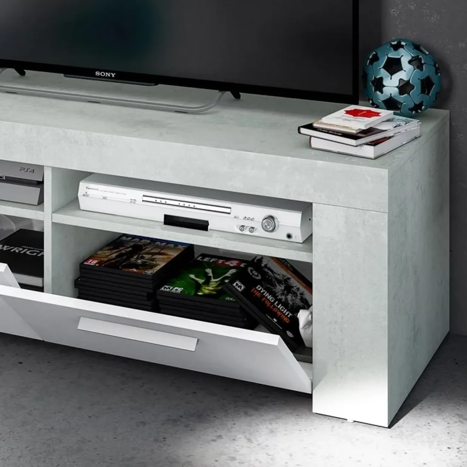 Mobile porta TV 120x40h cm moderno bianco cemento Zante