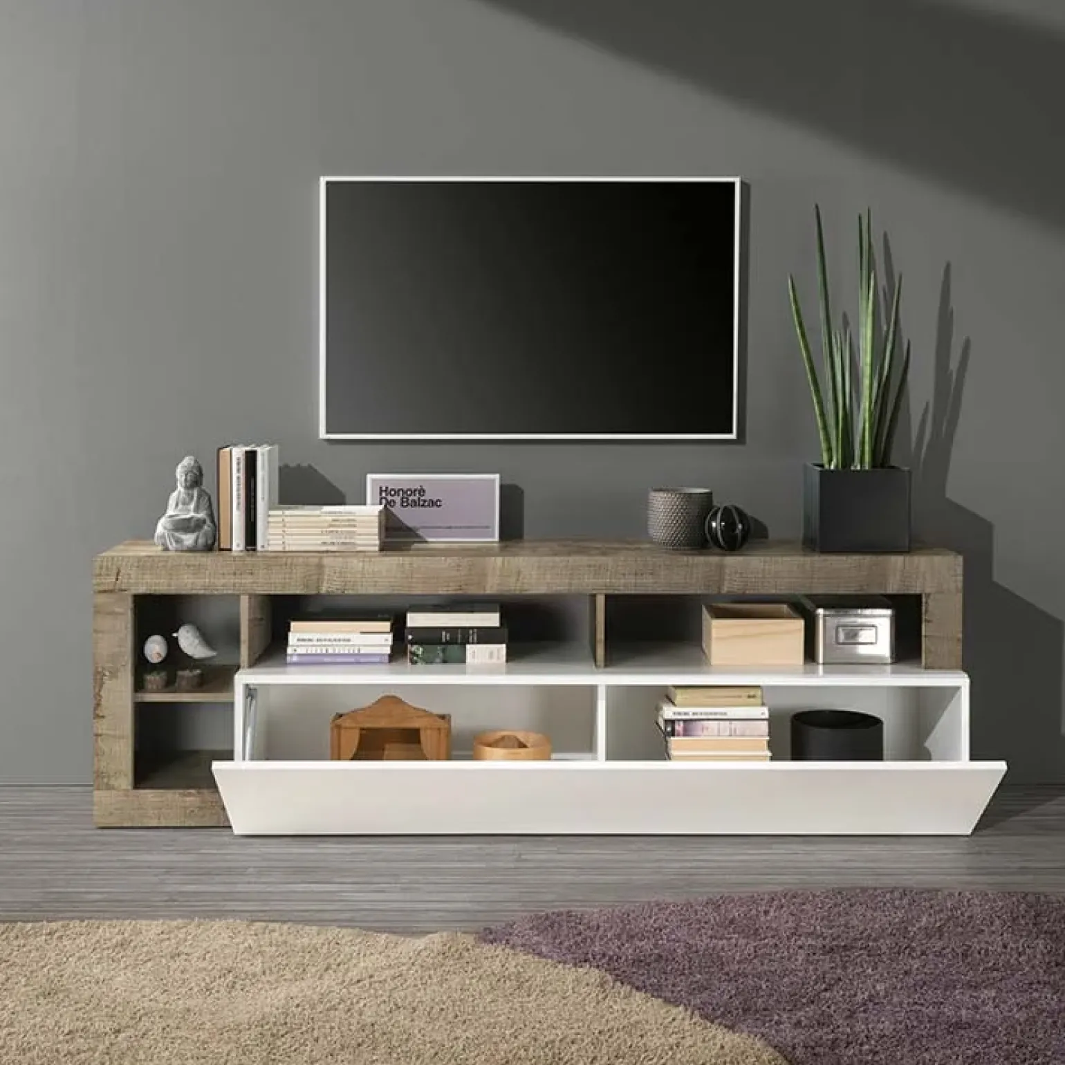 Mobile porta tv 184x58h cm moderno bianco lucido pero Invictus