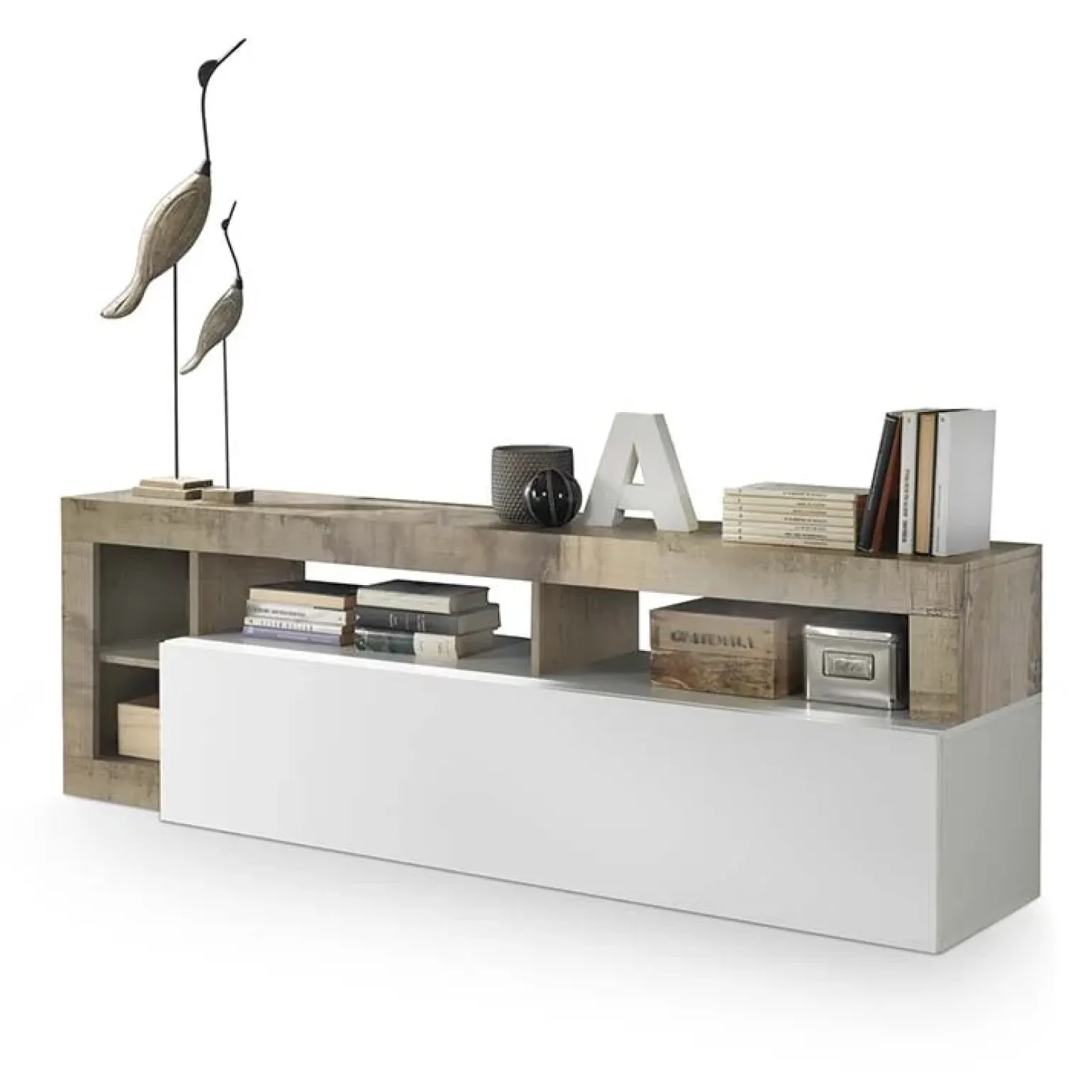 Mobile porta tv 184x58h cm moderno bianco lucido pero Invictus