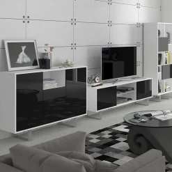 Mobile porta TV 160x53h cm moderno bianco opaco nero lucido Kelli