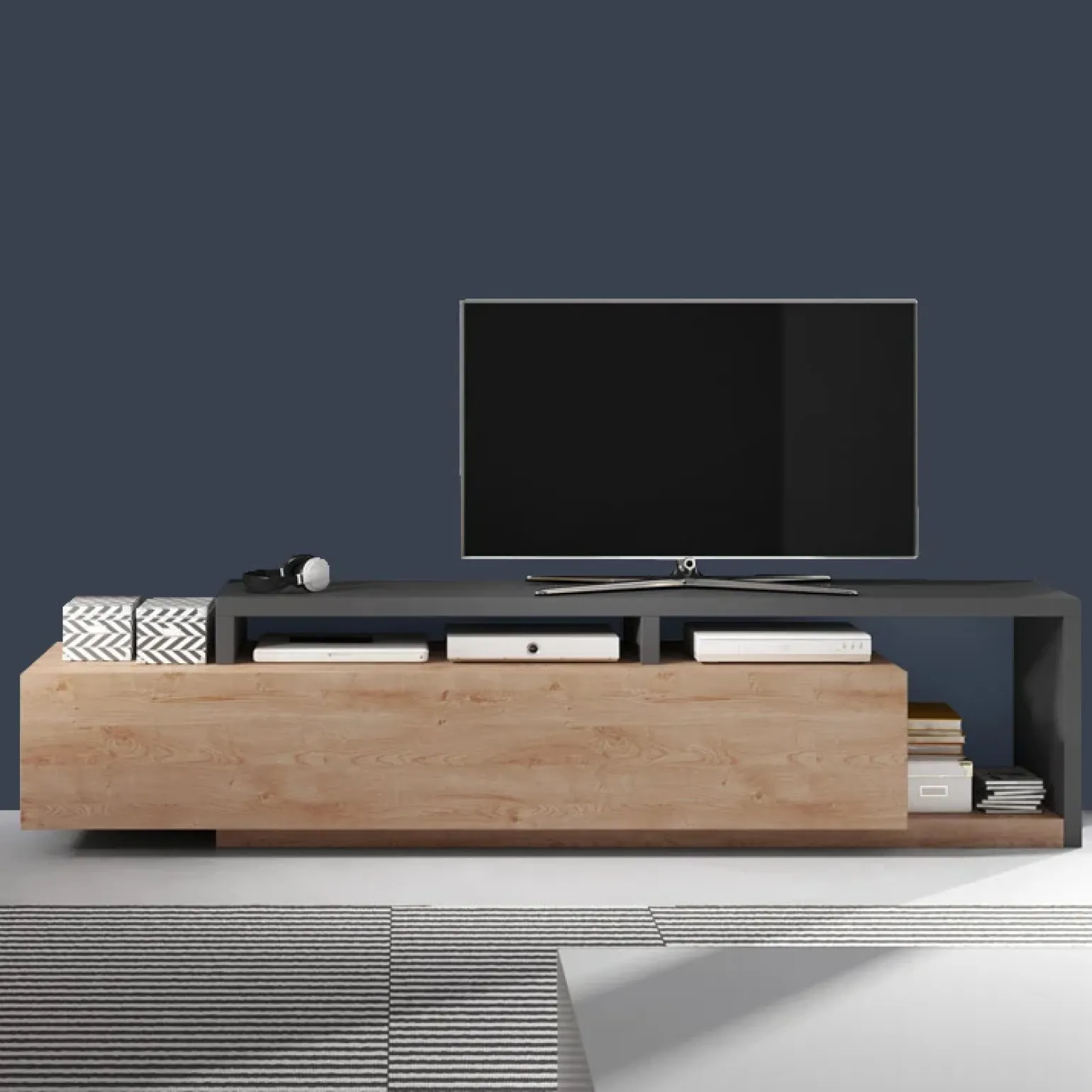 Mobile porta TV 219x52h cm moderno soggiorno antracite rovere Megan Gihome®