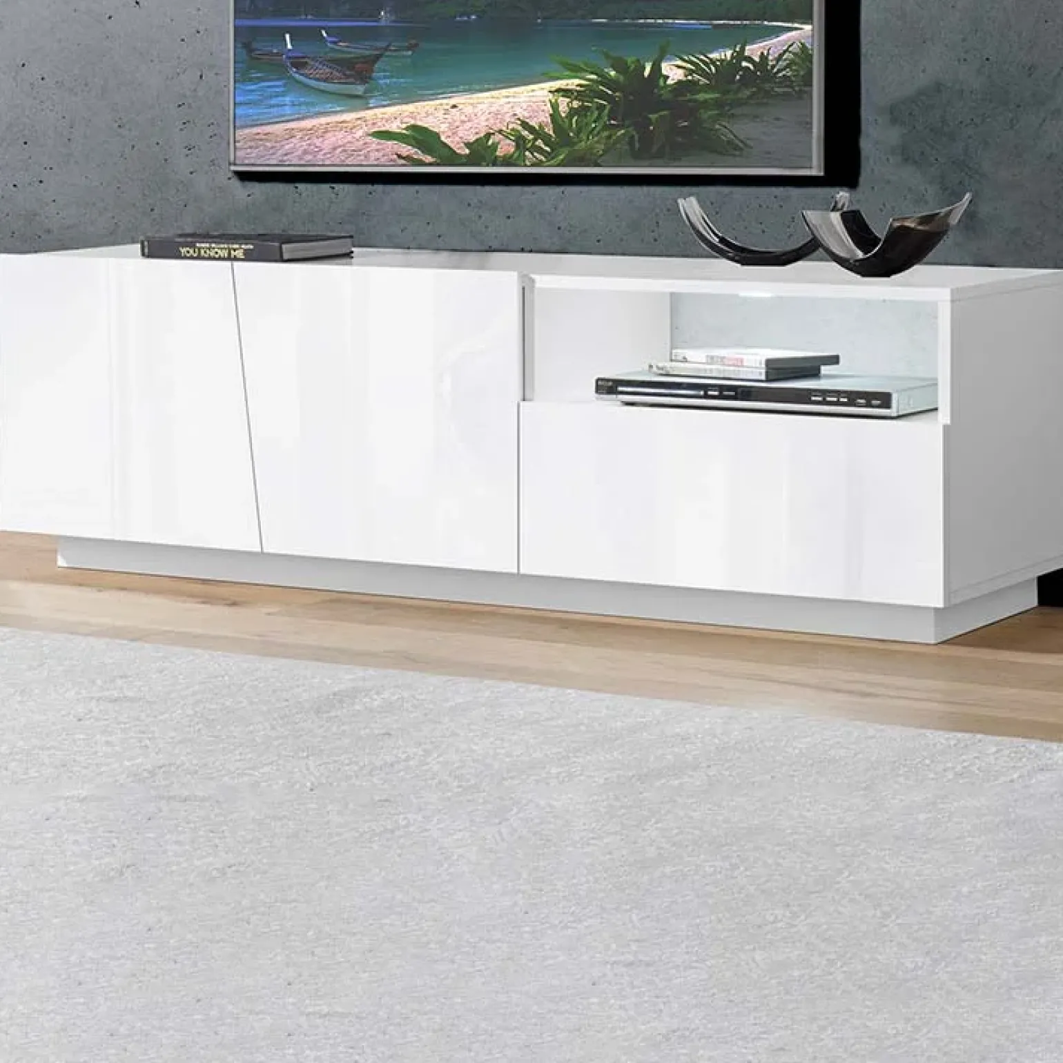 Mobile porta TV 150x46h cm moderno bianco lucido Candia Gihome®