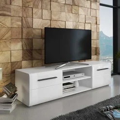 Mobile porta TV 160x40h cm moderno soggiorno bianco lucido Cold