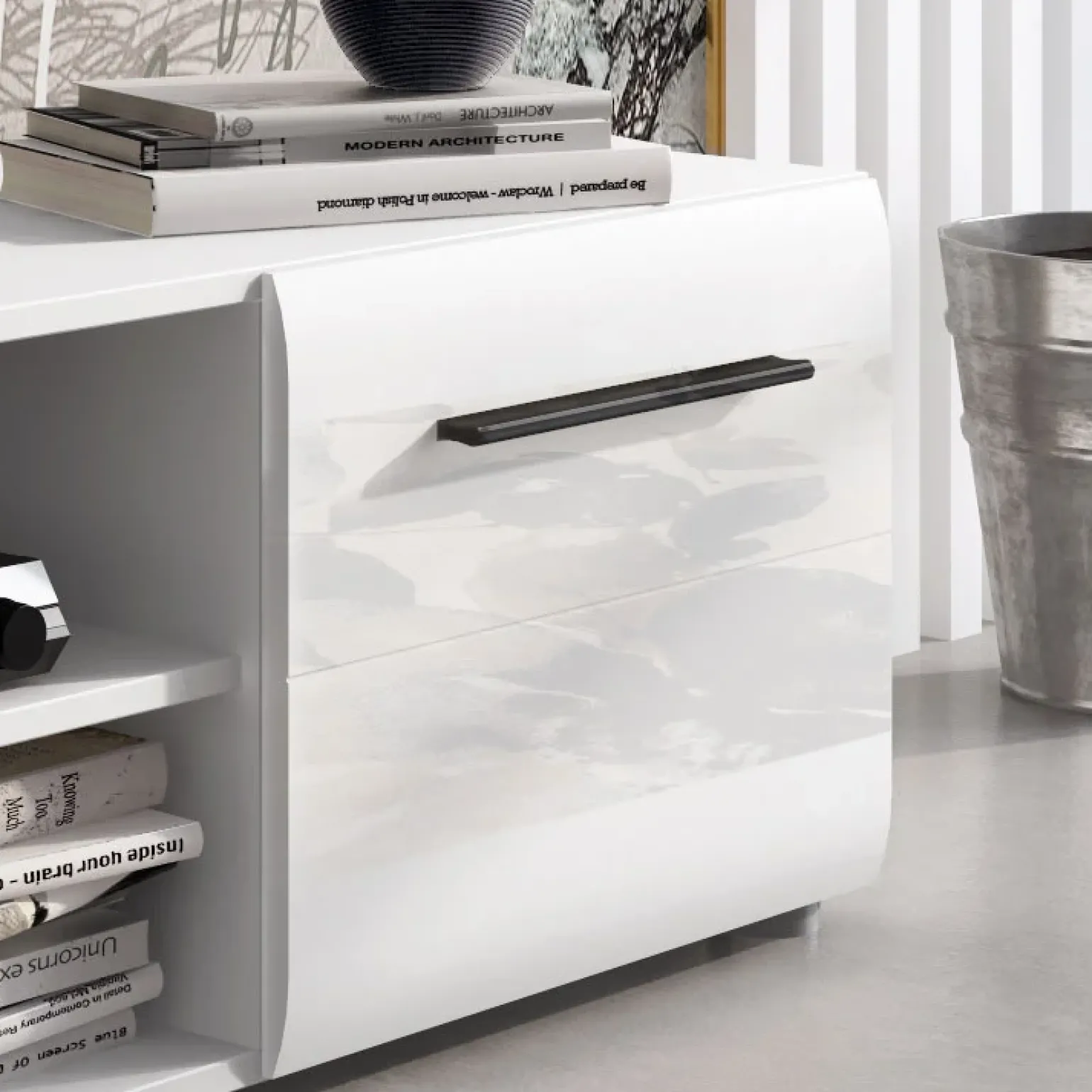 Mobile porta TV 160x40h cm moderno soggiorno bianco lucido Cold