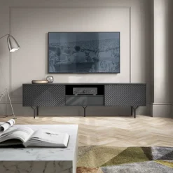 Mobile porta TV 180x51h cm moderno antracite frassinato nero Parigi