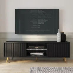 Mobile porta TV 135x45h cm moderno 2 ante nero cannettato Celestia