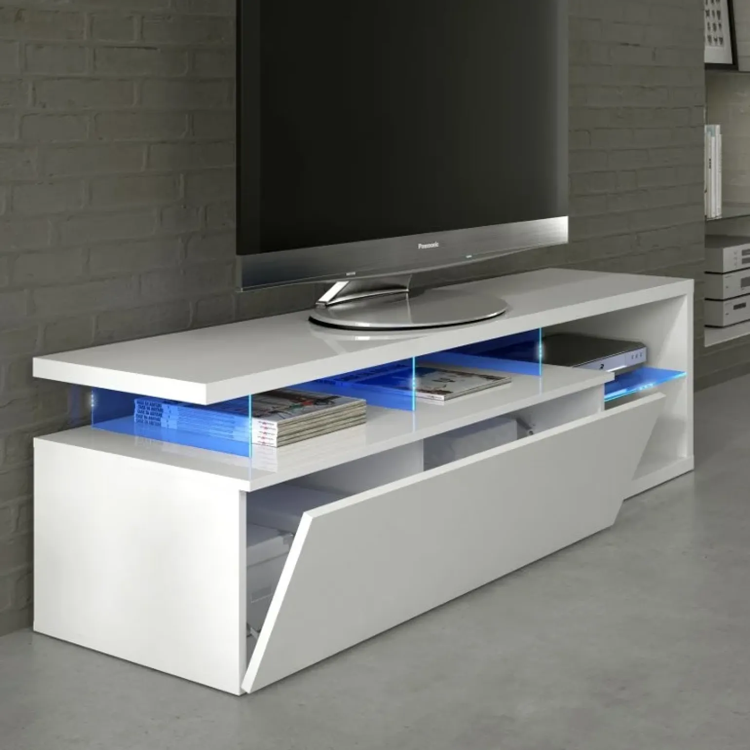 Mobile porta TV 150x43h cm moderno bianco lucido Lumina