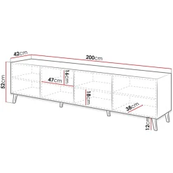Mobile porta TV 200x52h cm moderno con frontale decorato grigio lucido Placida
