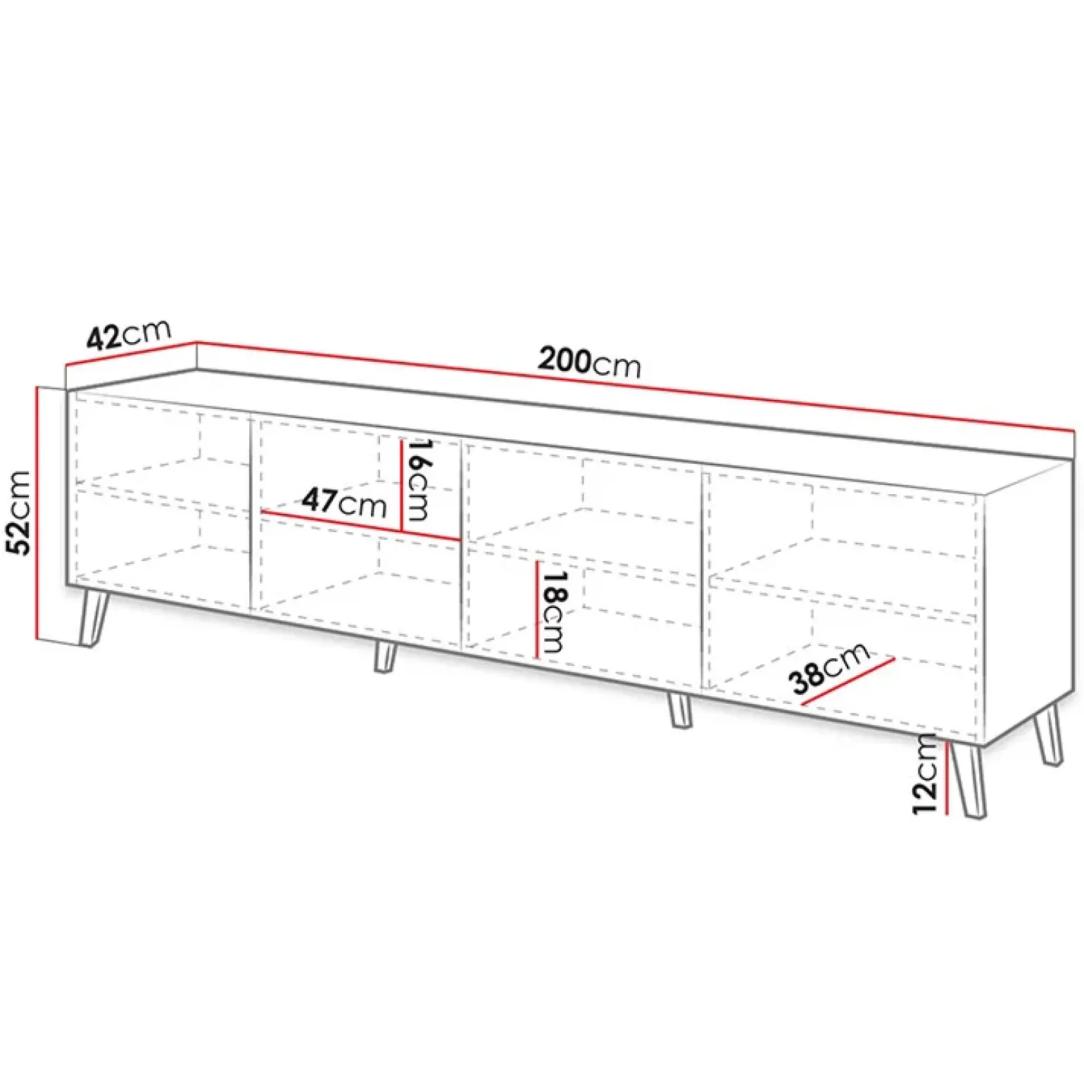 Mobile porta TV 200x52h cm moderno con frontale decorato grigio lucido Placida