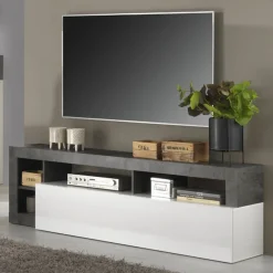Mobile porta TV 184x58h cm moderna bianco lucido ossido Invictus