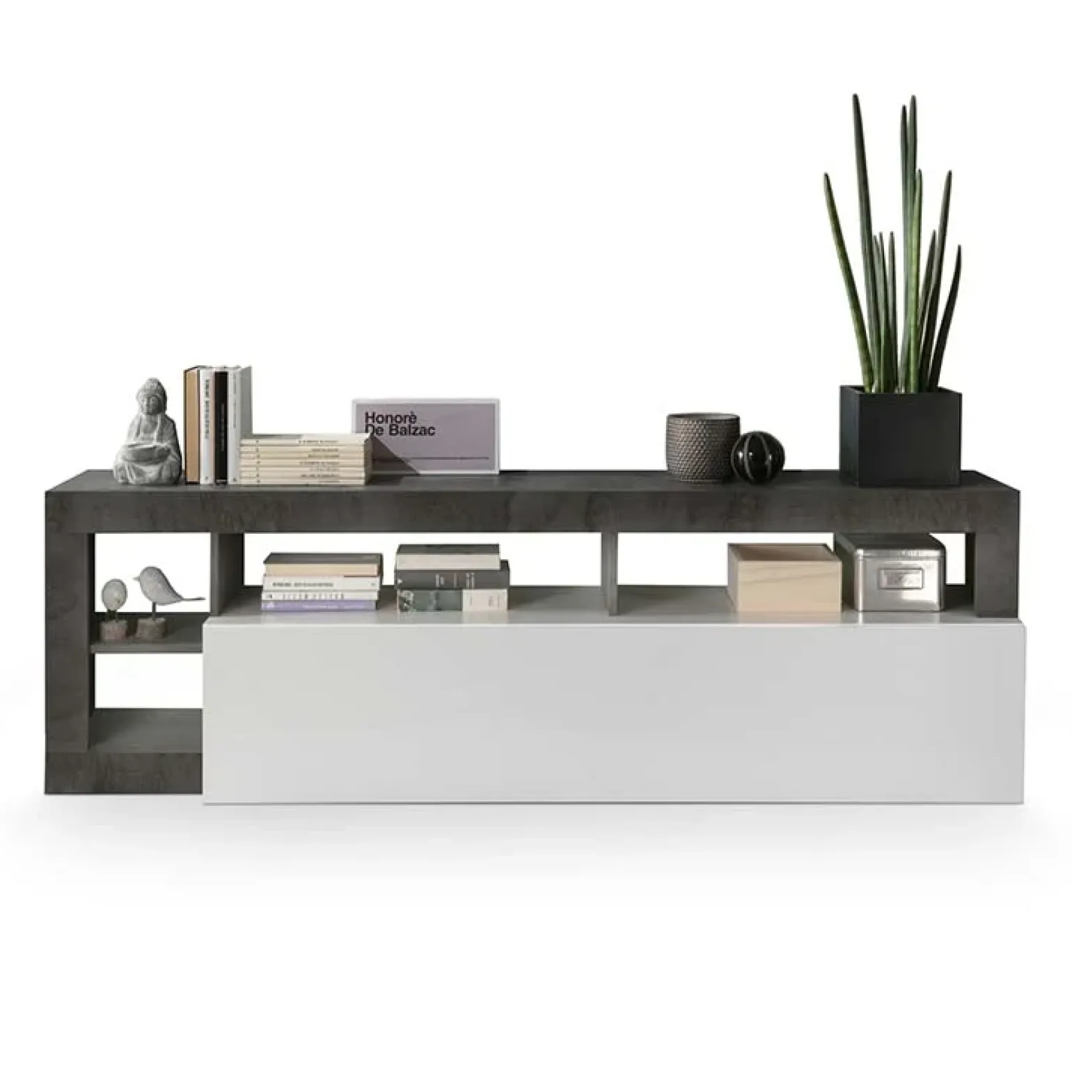 Mobile porta TV 184x58h cm moderna bianco lucido ossido Invictus