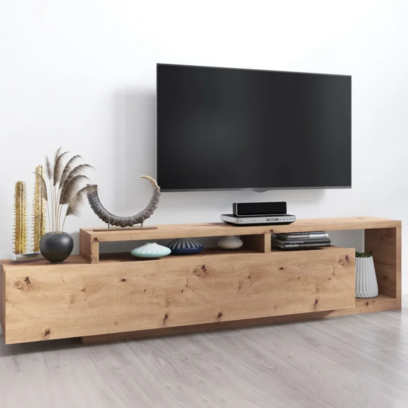 Mobile porta TV 219x52h cm moderno soggiorno rovere nodoso Megan Gihome®