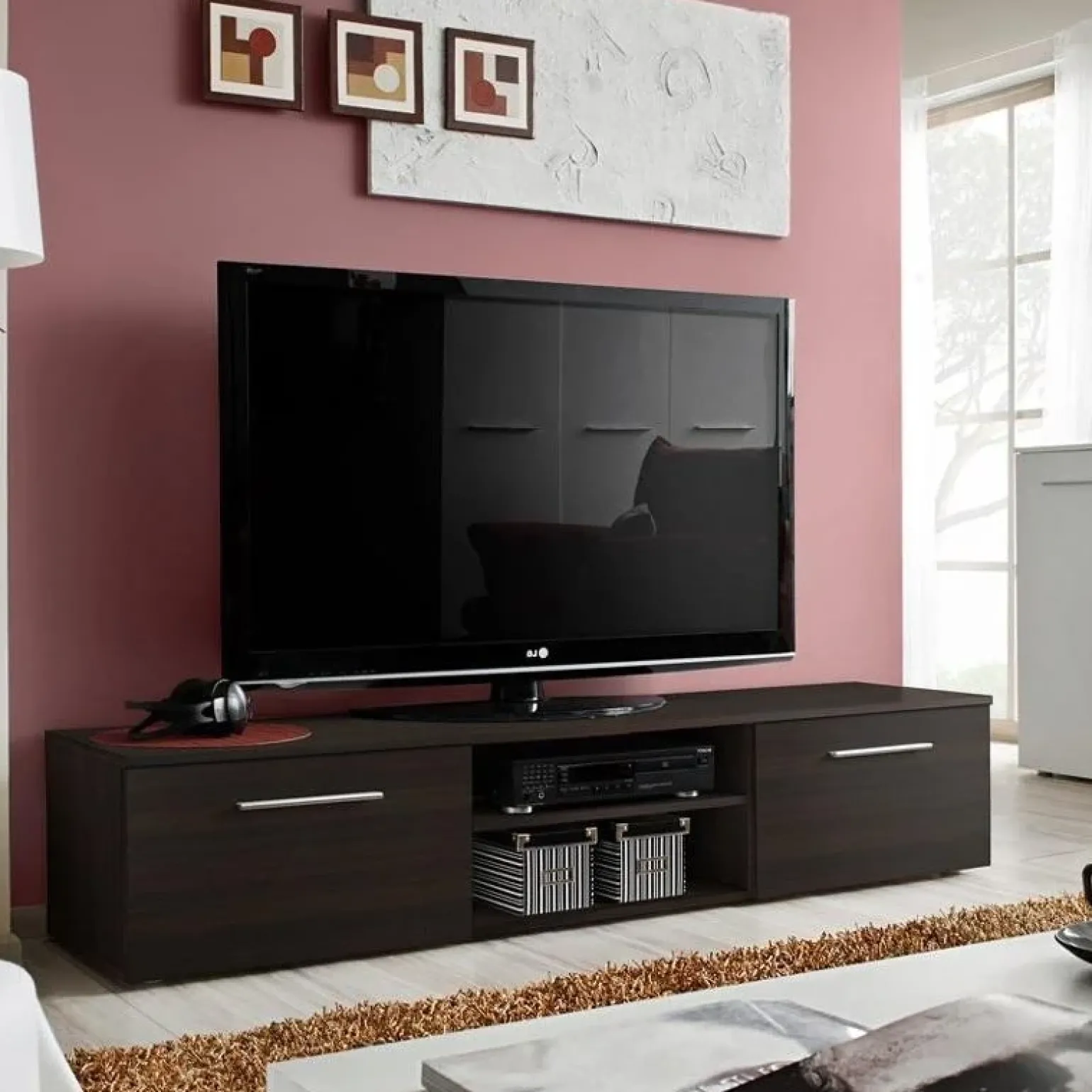 Mobile porta TV 180x35h cm moderno wengè Tokio Gihome®