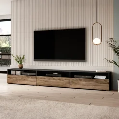 Mobile porta TV 270x42h cm moderno noce antico nero frassinato Emotion Gihome®