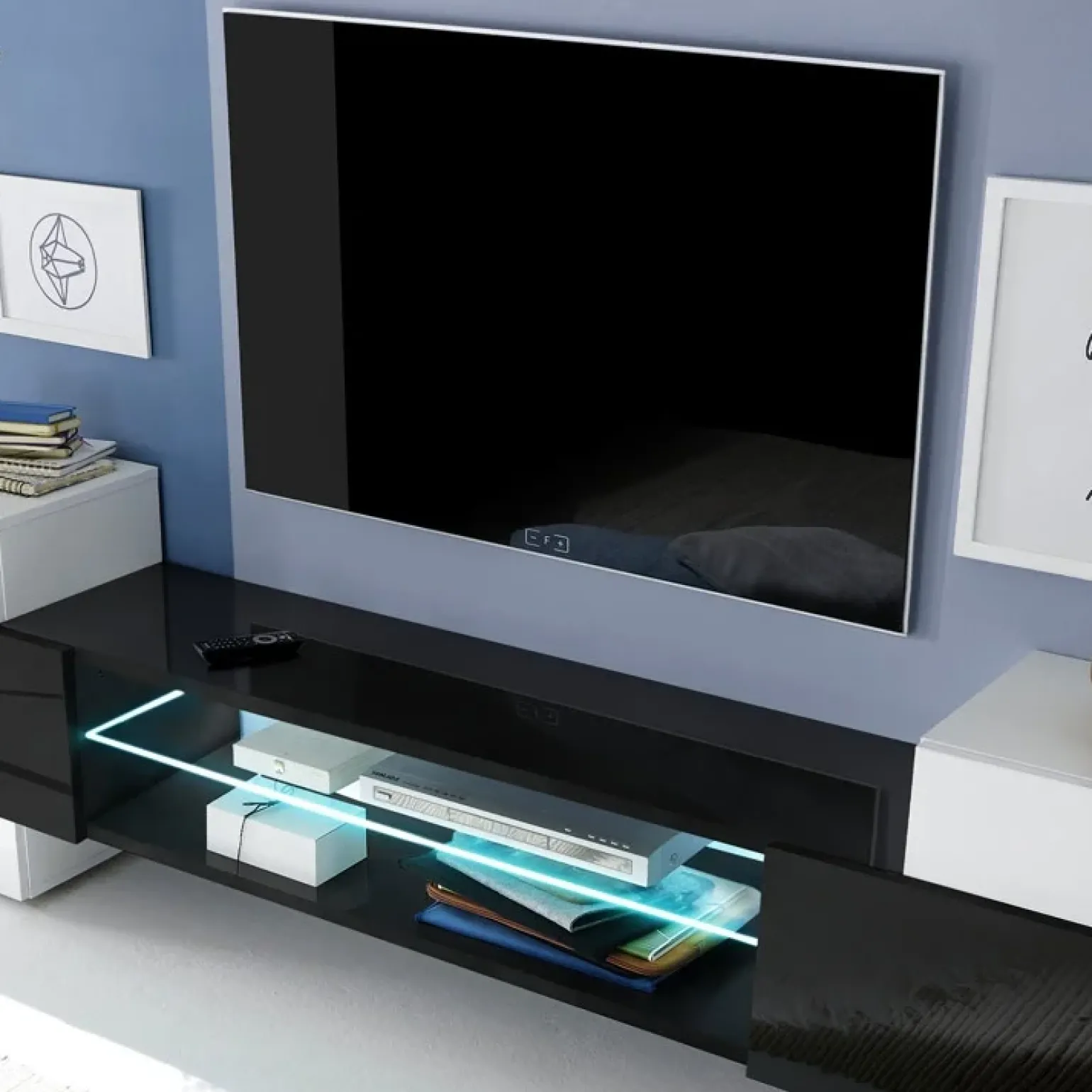 Mobile porta TV 258x61h cm moderno laccato bianco lucido Starck