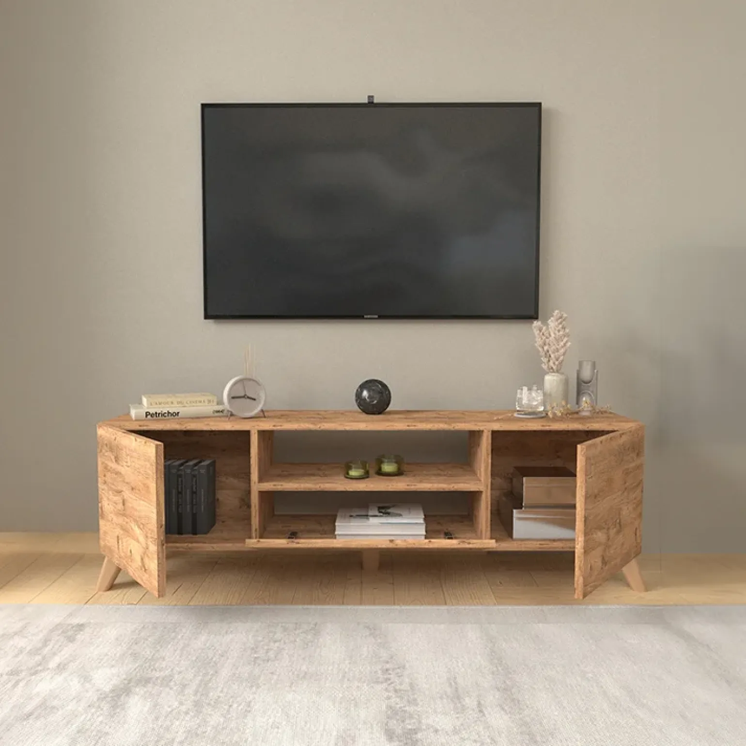 Mobile porta TV 140x46h cm moderno rovere Baffin