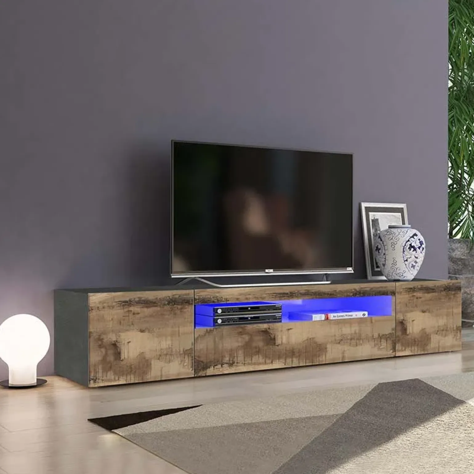 Mobile porta TV 200x37h cm pero antracite Light Big Gihome®